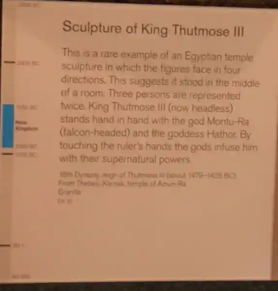 Solar disc in between the horns of the figure of Hathor on the sculpture of king Thutmose III